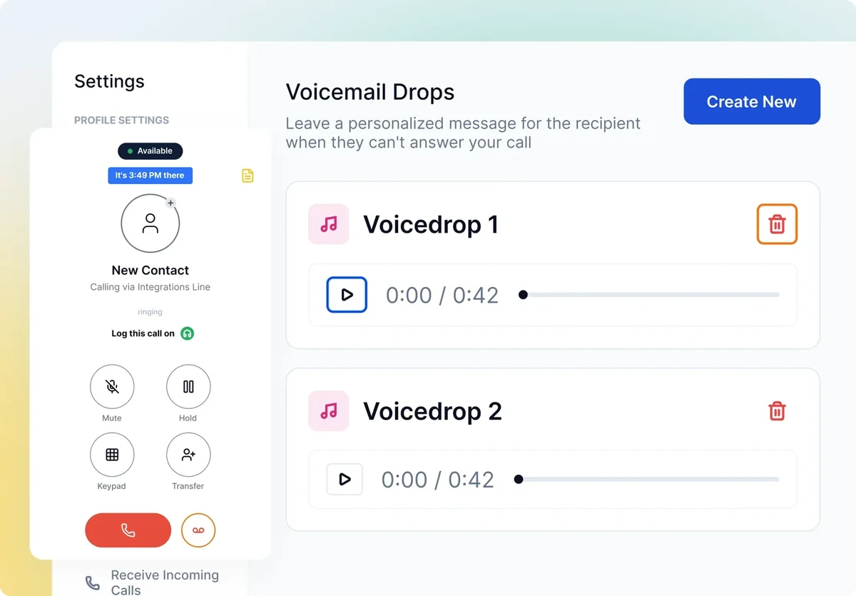 JustCall voicemail drop screen